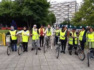 Group of ladies enjoying cycling